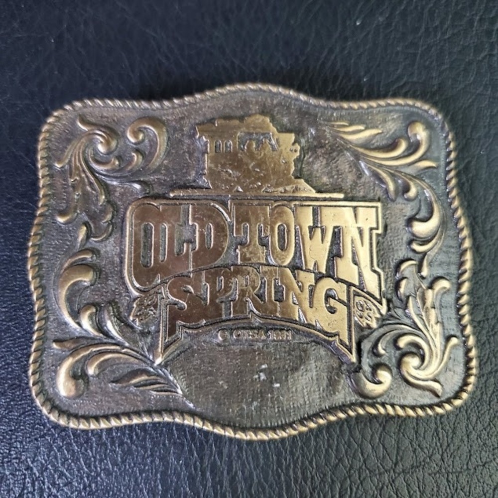 Vintage 1982 Old Town Spring Texas Train Belt Buckle TRG Co Brass Tone Western - Picture 6 of 6